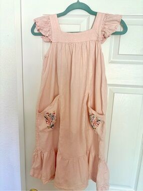 dip Pale Pink Textured Sundress with Smocked Bodice